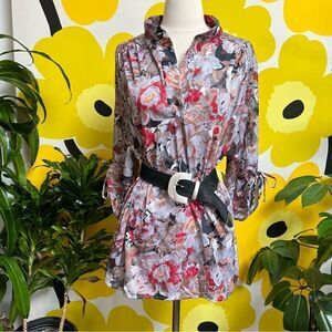 Vintage 1970s Deadstock Plus Size Volup Floral Blouse With Bow Tie Sleeves